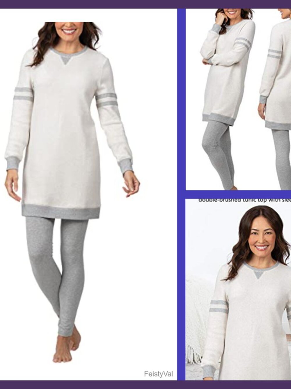 Fuzzy Fleece Pajama Set Cotton Rayon Blend Relaxed Fit Long Sleeve Tunic Top
